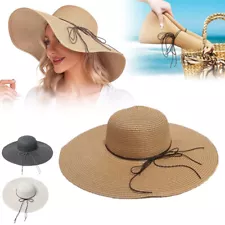 Large Women Big Wide Brim Straw Hats Floppy Beach Sun Foldable Cap Summer Hat