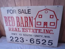 VINTAGE METAL TIN DOUBLE SIDES RED BARN FOR SALE SIGN ADVERTISNG REAL ESTATE INC