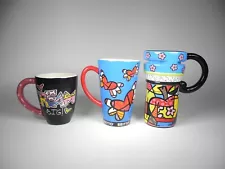 Lot of (3) Romero Britto Coffee Mugs Colourful Designs Travel Cup Giftcraft