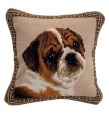 Bulldog Dog Needlepoint Pillow 10"x10" NWT