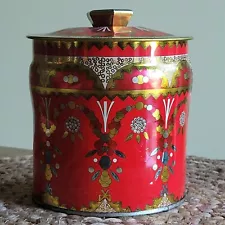 Vtg England Confection Biscuit Candy Tin Red and Gold Nouveau Design 5" x 4.5"