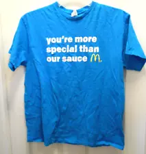 McDonalds More Special than out sauce Employee T-Shirt LRG Aqua Blue Tee