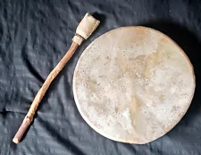 New ListingAUTHENTIC Native American Artifact Deer Skin/Leather/Raw Hide Drum & Mallet