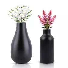 Ceramic Vase Set - Handmade Large Teardrop & Jug-Shaped Black Vases - Home Be...