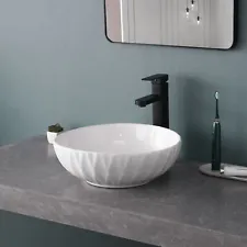 Round White Ceramic Vessel Sink Countertop Above Counter Bathroom Vanity Bowl