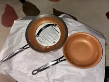 Final Price‼️USED 3-pc Red Copper 10”-Fry pan w/glass Lid & 8”-fry pan w/info