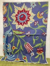 Vintage Crewel Sample Schumacher 14x21 on Blue Indira Crewel India Red Green Tan