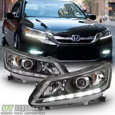 For 2013 2014 2015 Honda Accord Sedan Halogen w/LED DRL Headlights Headlamps SET