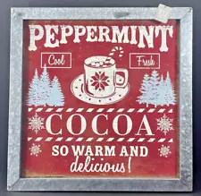 NWT RAZ Imports Metal Framed Wall Art "PEPPERMINT COCOA" Christmas Decor 16"