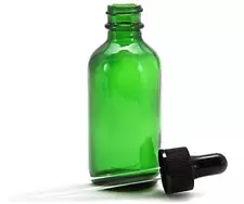 1 - 2 oz Green Boston Glass Bottles, with Glass Eye Dropper