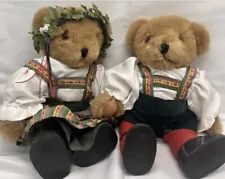 Treasure Heart Teddy Bear Jointed Traditional German Clothing 12” Set Of 2