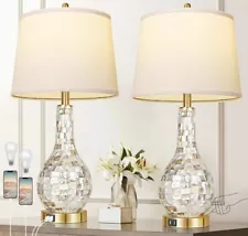 Gold Table Lamps for Living Room Set of 2, Modern Coastal Bedside Shell Pearl...