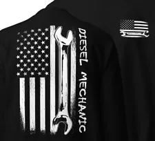 Diesel Mechanic Long Sleeve, Mens American Flag Shirt, Truck Enthusiast