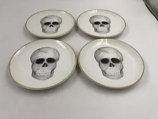 Spell Ceramic 7in Gold Rim Skull Appetizer Plate Set For 4 BB02B26017