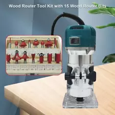 Powerful 800W Woodworking Router with 15 Bits 6 Speeds for Trimming and