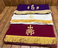 3 Used Church IHS Altar Cloths Paraments White Purple Maroon Abbott Hall