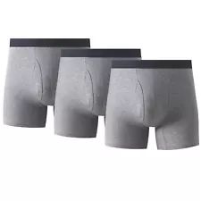 3PK Mens Cotton Boxer Briefs Tagless Comfort Flex Underwear With Opening Fly