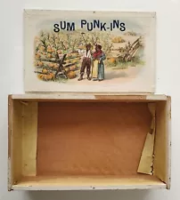 VINTAGE COLLECTIBLE OLD WOOD TOBACCIANA CIGAR BOX SUM PUNK-INS PUNKIN PIE CHERUB