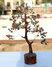 Carnelian, Green Jade Silver Branches Bonsai Money Tree Decor 10.5" JW