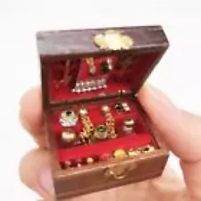 Doll House Mini Wooden 1/12 Scale Vintage Hot Sale New Jewelry Box Accessories +