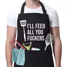 Funny Black Chef Aprons for Men Adjustable BBQ Kitchen Cooking Aprons