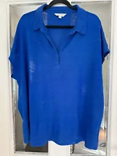 FAB AUTOGRAPH BLUE COLLARED LINEN RELAXED FIT SHORT SLEEVED TOP - SIZE 18!!