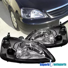 Fits 2001-2003 Honda Civic 2 4 Door Headlight Head Lamp Replacement Black