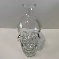 CRYSTAL GLASS SKULL BOTTLE. Clear glass great for kitchen / just holding pennies