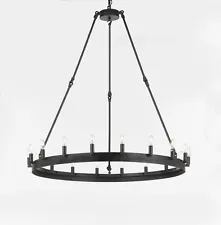 Wrought Iron Vintage Barn Metal Castile One Tier Chandelier 38” H 40”