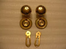 Pair Vintage Solid Brass Door Knobs, Plates & Keyhole Plates