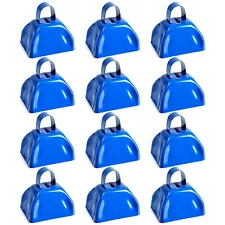 12 Pack Metal Cow Bells for Football Games, Blue Noise Makers, 3 x 2.8 x 2.5 in