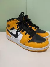 Jordan 1 Mid Taxi Shoes Youth Size 5.5 Yellow Black White Sneakers Trainers