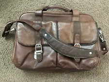 Samsonite Brown Leather Flap Over Saddlebag Briefcase Messenger Laptop Case