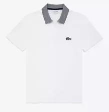 Lacoste Men’s Contrast Collar Regular Fit Polo Shirt- White - 4- M