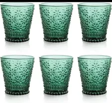 Small Water Juice Glass Green Drinking Glasses Embossed Kitchen Glassware 6 D