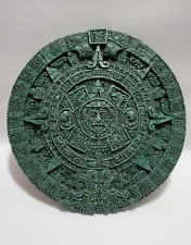 Vintage 1960s, Crushed Malachite Art, Aztec Calendar, Sun Stone, Mexico