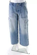 Mother Superior Womens The Spinner Cargo Nerdy Straight Jeans Light Blue Size 26