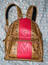 MCM Cognac / Brown Medium Backpack Red Lettering Rare