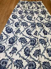 PAIR Custom DESIGNER Fabricut Laureate Indigo Blue Cream Lined Panels DRAPES NEW