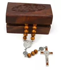 St. Benedict wooden rosary beads 8 mm with hand carved rosary box