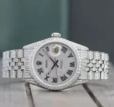 ROLEX MENS DATEJUST ICED OUT FULLY LOAD GENUINE DIAMONDS ROMAN DIAL 36MM WATCH