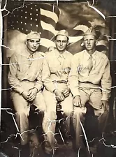 Vintage Photo Booth 1940s Affectionate Handsome Soldiers PATRIOTIC Flag Backdrop