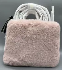 NWT! KATE SPADE Knott Faux Fur Mini Crossbody Tote in French Rose w/ Strap & Bag