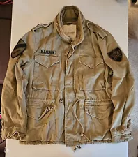 Denim & Supply Ralph Lauren Mens Military Field Jacket W/Patches Khaki Size XL