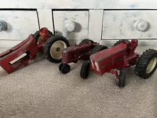 Bundle If 3 Vintage Red Die Cast Plastic Tractors For Parts Or Restoration