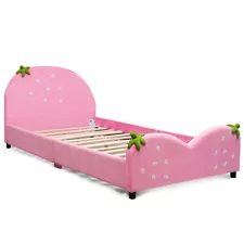 Costway Bedroom Kids Upholstered Platform Toddler Bed Bedroom Berry Pattern Girl