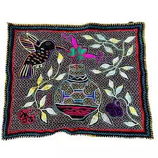 Shipibo Hand Embroidered Ayahuasca Tapestry | Hummingbird | Unique piece 18"x15"