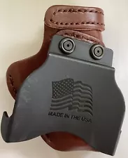 Leather Gun Holster PADDLE KIMBER MICRO CARRY 9 BROWN LEFT REVERSE A563