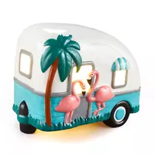 Retro Lighted Camper Accent Lamp Pink Flamingos Palm Tree Battery Operated NEW