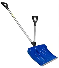 18" Snow Shovel for Driveway Portable Snow Pusher Shovel with Added Handle Blue